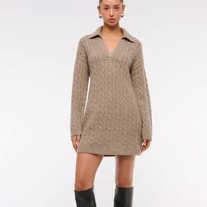 Abercrombie & Fitch Collared Cable Knit Sweater Dress